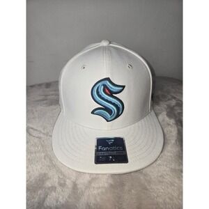 Seattle Kraken Fanatics White Fitted Hat NHL Hockey Size 7 1/2 Teal Logo Cap